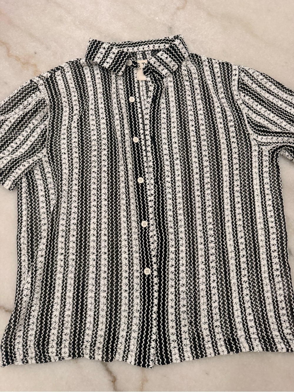 Men’s Black and White Crochet Shirt  button up beachwear